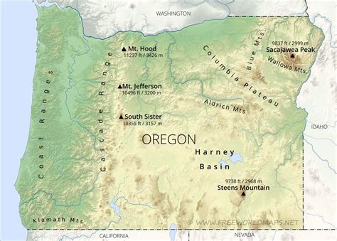 Physical map of Oregon