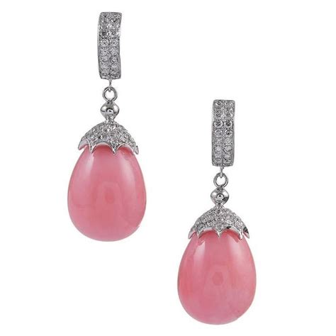 Pink Opal and Diamond Drop Earrings at 1stDibs | opal and diamond drop earrings, pink opal drop ...