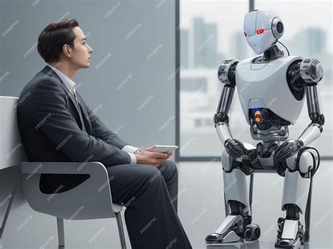 Premium AI Image | Man and AI robot waiting for a job interview AI vs ...