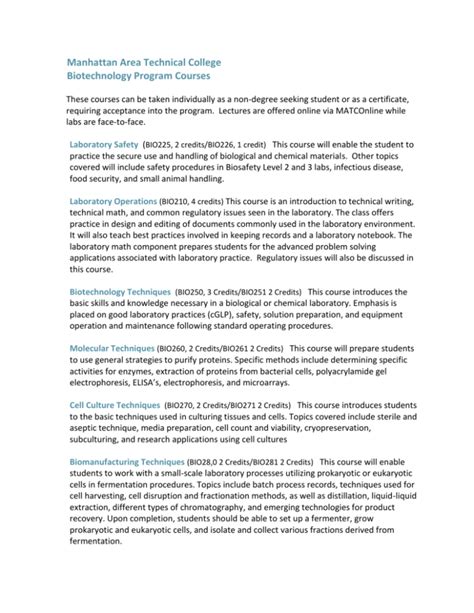 Manhattan Area Technical College Biotechnology