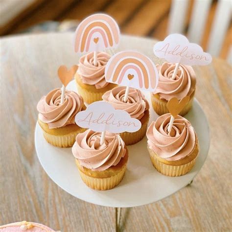 Personalized Pink Rainbow Cupcake Toppers Boho Rainbow Party - Etsy ...