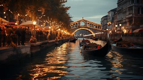 Premium AI Image | Romantic gondola ride near Rialto Bridge in Venice Italy