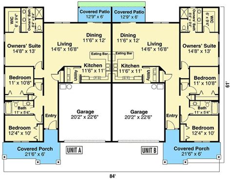 Plan 72965DA: Duplex Ranch Home Plan with Matching 3-Bed Units | Ranch ...