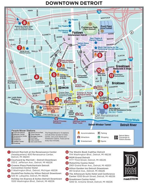 Detroit tourist attractions map | Detroit map, Detroit attractions, Tourist