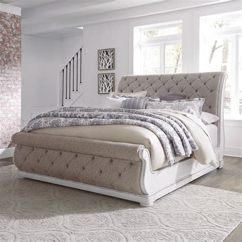 Liberty Magnolia Manor Antique White Queen Upholstered Sleigh Bed - Magnolia Manor Collection ...