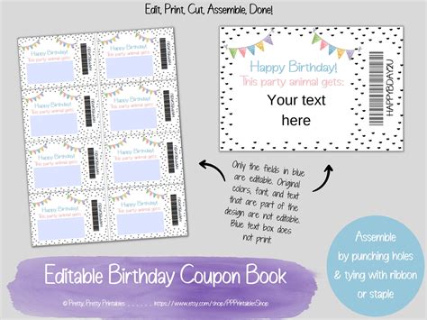 Birthday Coupon Book Printable & Editable Rainbow Birthday - Etsy