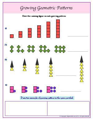 Worksheet | Growing Geometric Patterns | Draw the missing figure in each growing pattern ...