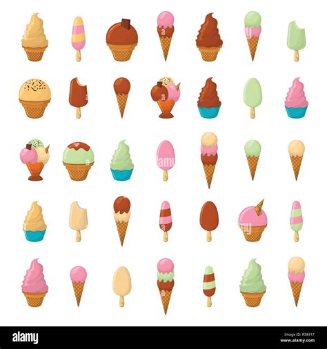 Set of Ice Cream Cartoon Icon. Summer Sundae Logo and Label for Ice Cream Shop. Vector ...