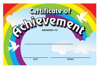 certificate of achievement with rainbow and clouds