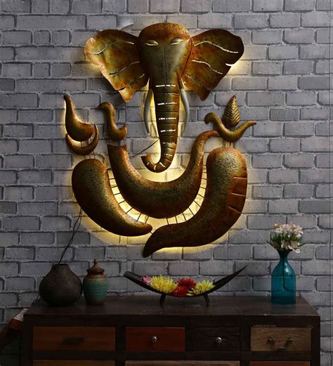 Buy Lord Ganesh Wall Art With Led In Gold By Mahalaxmi Art And Crafts ...