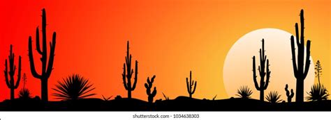 Sunset Mexican Desert Silhouettes Cacti Other Stock Vector (Royalty Free) 1468016633 | Shutterstock