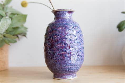 Purple Ceramic Bud Vase - Vintage Studio Pottery Art Vase for Flowers, Branches, Floral Arrangement