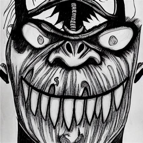 smiling oni mask, junji ito, ink, drawing, black and | Stable Diffusion ...