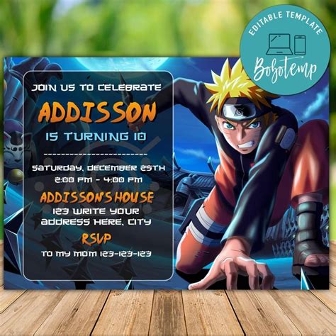 Editable Naruto Birthday Invitation Instant Download | Bobotemp | Naruto birthday, Birthday ...