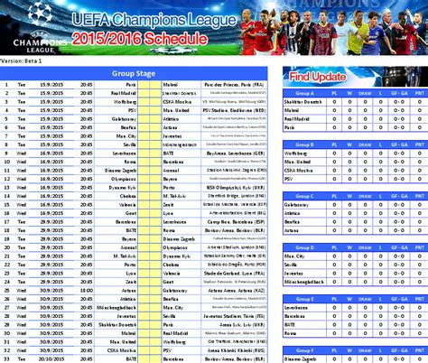 Free Download: UEFA Champions League 2015/2016 Schedule (File Excel)