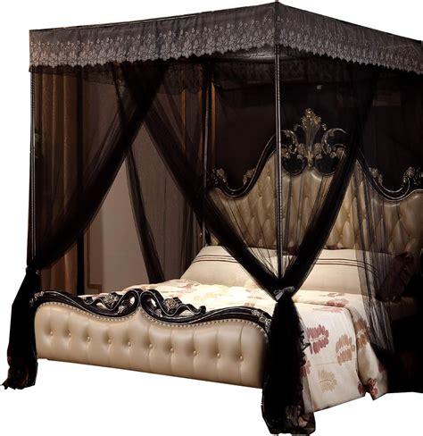 Nattey 4 Corners Post Canopy Bed Curtain for Girls & Adults- 4 Openings ...