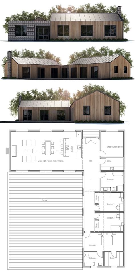 Small House CH259 | House plans farmhouse, House design, Modern house plans