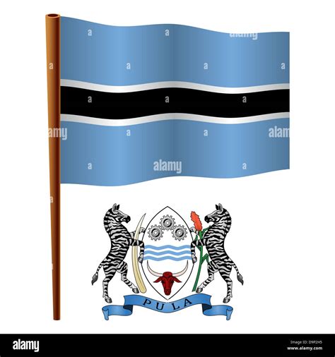 botswana wavy flag and coat of arms against white background, vector art illustration, image ...