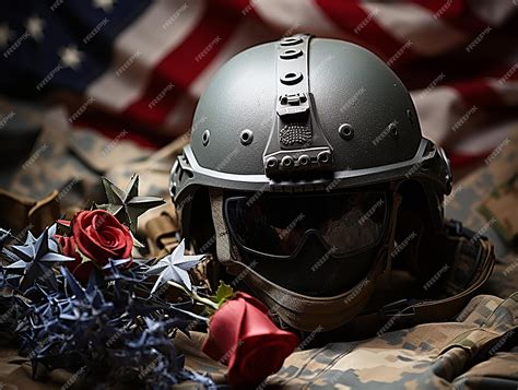 Premium AI Image | National American flag soldier helmet