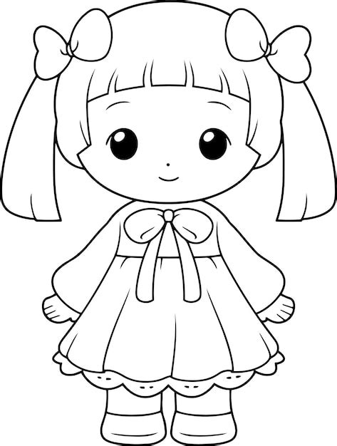 Premium Vector | Doll vector illustration black and white outline doll ...