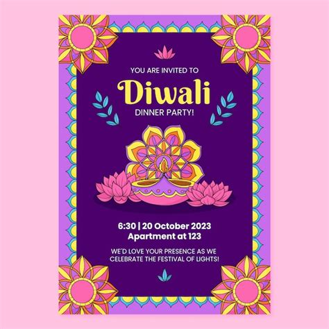 Free Vector | Hand drawn invitation template for diwali festival ...