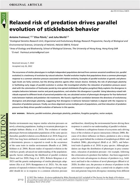 (PDF) Relaxed risk of predation drives parallel evolution of stickleback behavior