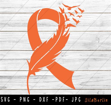 Feather Orange Ribbon SVG Leukemia Svg Awareness Ribbon Svg - Etsy