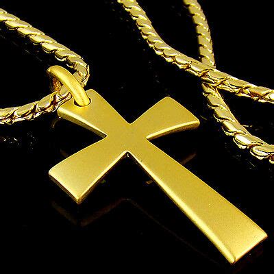 High Quality 18k Gold Plated Mens Cross Pendant Chain Necklace Hiphop ...