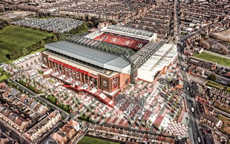 Download wallpapers 4k, Anfield, aerial view, Liverpool stadium ...