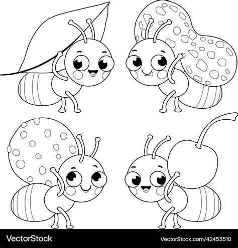 Cute ants carrying food Royalty Free Vector Image