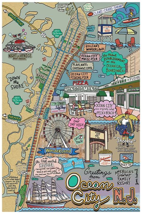 Map of Ocean City New Jersey OCNJ Beach Town NJ Beaches - Etsy | Ocean city, Ocean city nj, Nj ...