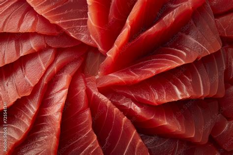 Closeup Texture Of Raw Bluefin Tuna Meat, Sliced And Ready To Serve ...