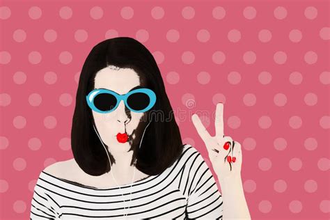 Photo in the Style of Pop Art. Woman in a Black and White Stripe Stock Illustration ...