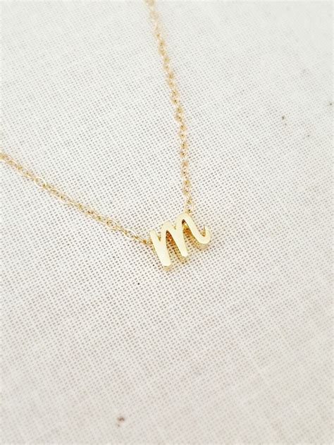 Tiny Gold Cursive Initial M Necklace Silver | Etsy