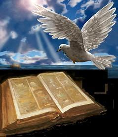 White Dove Flying Over an Ancient Bible