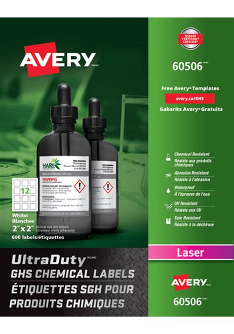 Avery 60506 2"x2" GHS Label Sheet | Chemical Resistance Laser Sheets