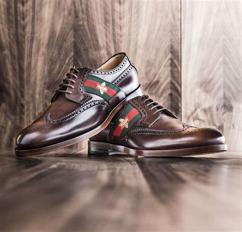 Gucci Strand Bee Web Brown Leather Lace-Up Mens Shoes Leather And Lace ...