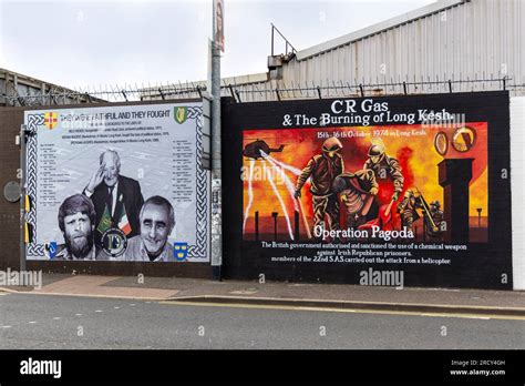 Peace Wall murals painted in West Belfast, the Troubles and Peace Process Landmarks, County ...