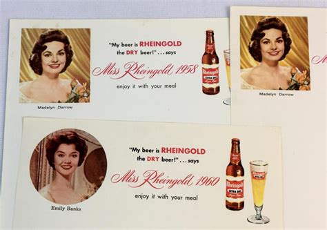 Sold Price: Vintage Lot of 5 Rheingold Beer Miss Rheingold 1958, 1959, 1960 Menu Inserts ...