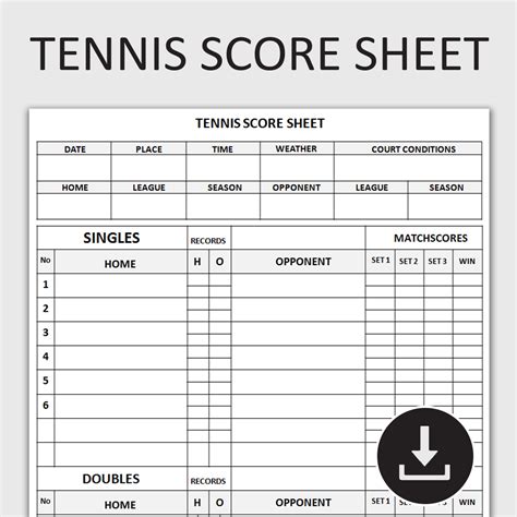 Printable Tennis Score Sheet