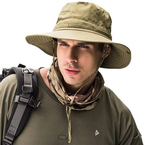 Fishing Sun Boonie Hat Wide Brim Outdoor Hiking Safari Summer Hunting Hat UV Protection Sun Cap ...