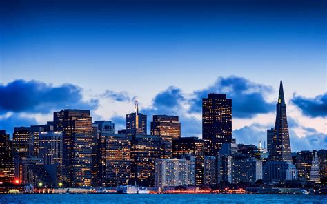 Wallpaper San Francisco, California, USA, city, bay, evening, sky, skyscrapers, lights 1920x1200 ...