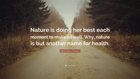 Henry David Thoreau Quote: “Nature is doing her best each moment to make us well. Why, nature is ...