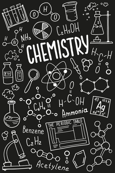 Chemistry symbols icon set. Science subject doodle design. Education ...