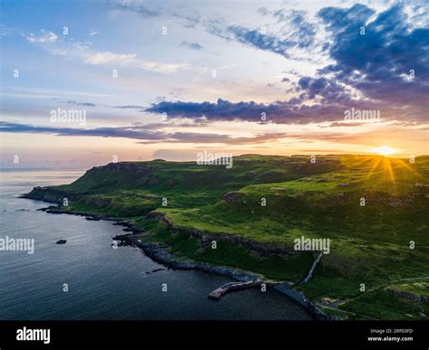 Sunset over Calgary Beach and Bay from a drone, Isle of Mull, Scottish ...