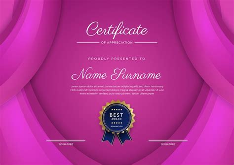 Premium Vector | Certificate template design with pink modern elegant certificate of award ...