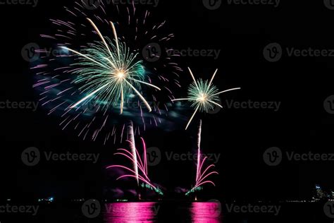 fireworks celebration over sea in pattaya beach 13284459 Stock Photo at ...