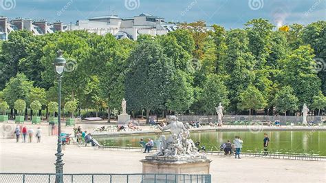 People Relaxing in Tuileries Palace Open Air Park Near Louvre Museum ...