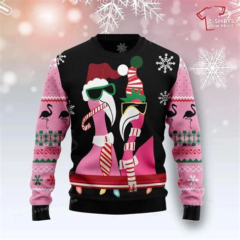 Candy Cane Flamingo Ugly Sweater - T-shirts Low Price