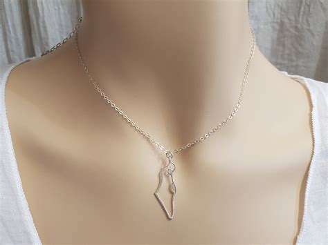 Israel Map Necklace, Holy Land Sterling Silver Map of Israel Geography Pendant, Judaica Israel ...